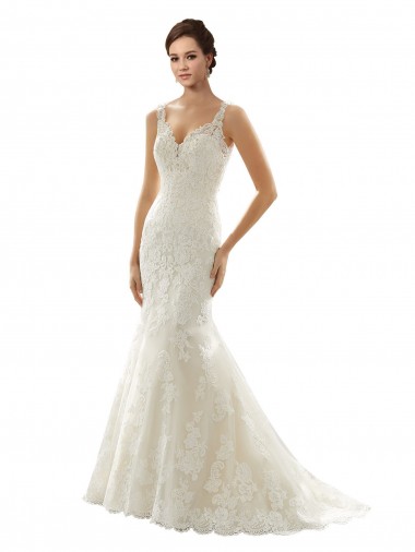 Avorio & Champagne Stile sirena Scollatura a V Tulle Pizzo Abiti da sposa AllIngrosso