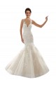Avorio & Champagne Stile sirena Scollatura a V Tulle Pizzo Classico Abiti da sposa AllIngrosso