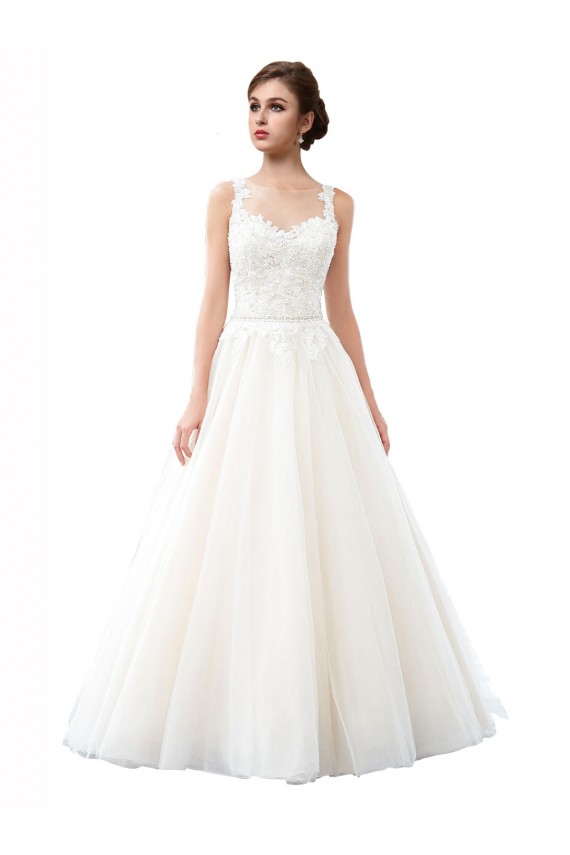 Avorio Linea A Illusione Cattedrale di treno Tulle Pizzo Spiaggia Abiti da sposa AllIngrosso