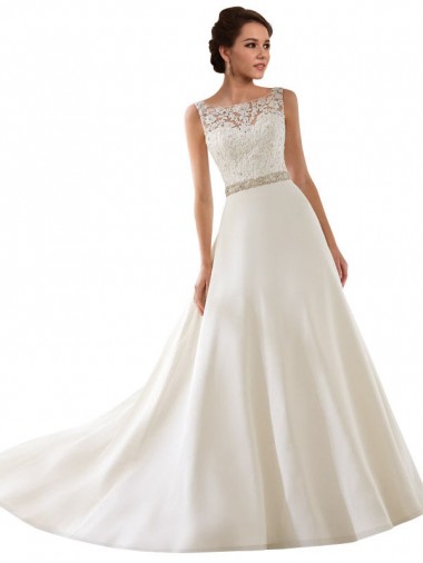 Avorio Linea A Illusione Pizzo Abiti da sposa AllIngrosso