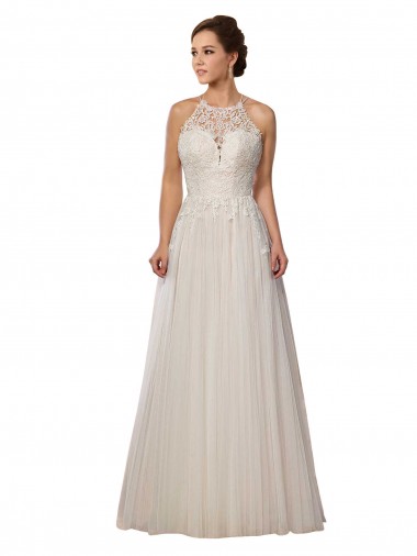 Avorio Linea A Illusione Sweep treno Tulle Abiti da sposa AllIngrosso