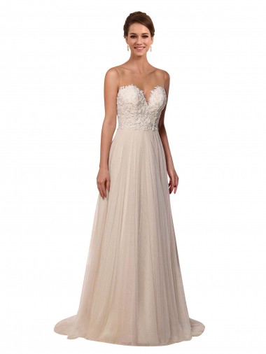 Avorio Linea A Illusione Tulle Pizzo Abiti da sposa AllIngrosso