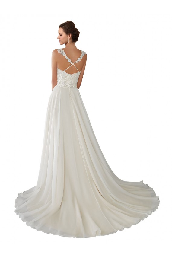 Avorio Linea A Innamorato Chiffona Pizzo Abiti da sposa AllIngrosso