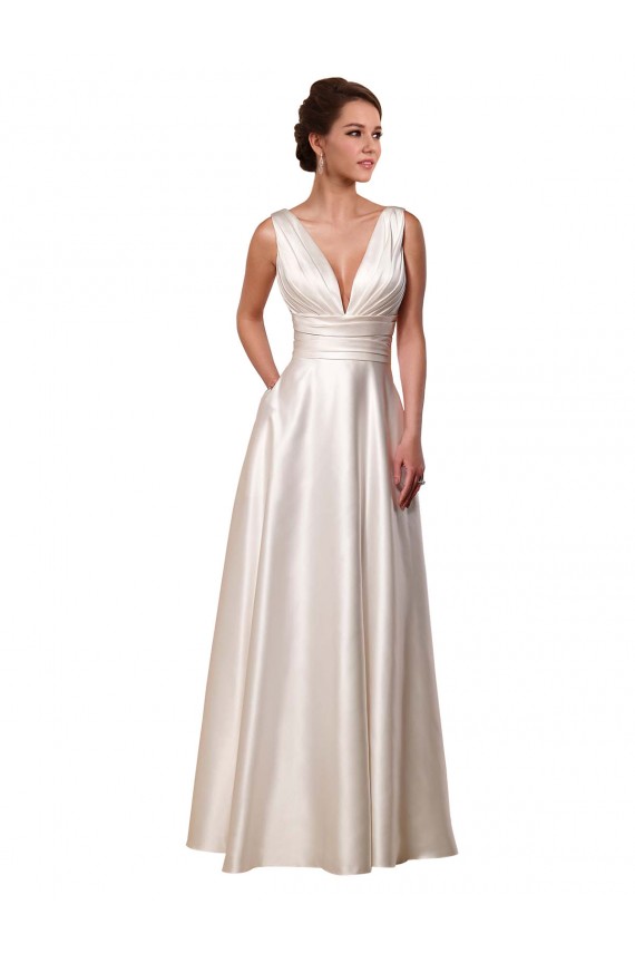 Avorio Linea A Scollatura a V Raso Abiti da sposa AllIngrosso