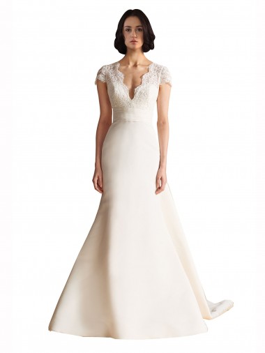 Avorio Linea A Scollatura a V Raso Abiti da sposa AllIngrosso