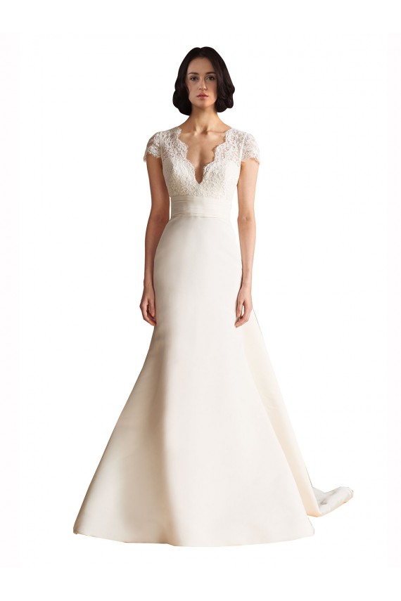 Avorio Linea A Scollatura a V Raso Abiti da sposa AllIngrosso