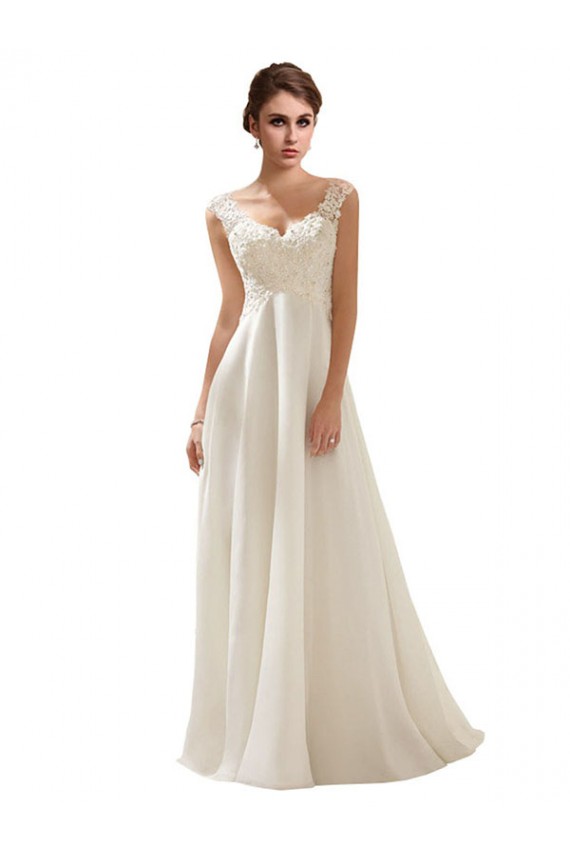 Avorio Linea A Scollatura a V Sweep treno Chiffona Pizzo Abiti da sposa AllIngrosso