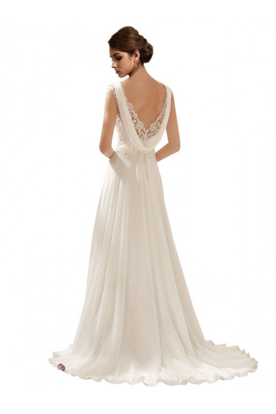 Avorio Linea A Scollatura a V Sweep treno Chiffona Pizzo Abiti da sposa AllIngrosso