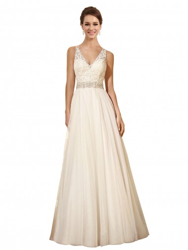 Avorio Linea A Scollatura a V Tulle Abiti da sposa AllIngrosso