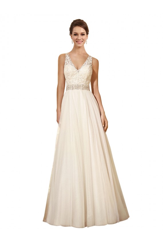 Avorio Linea A Scollatura a V Tulle Abiti da sposa AllIngrosso