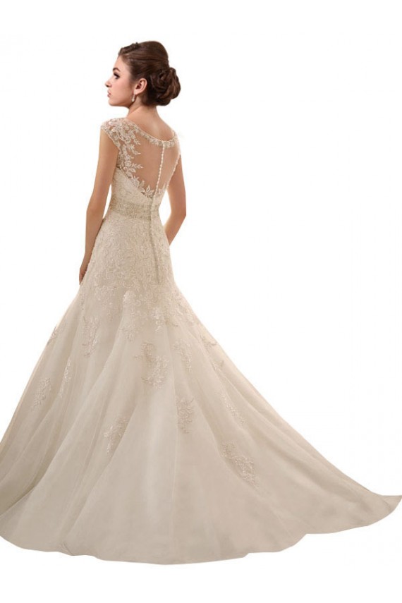 Avorio Linea A Scollatura a V Tulle Pizzo Abiti da sposa AllIngrosso
