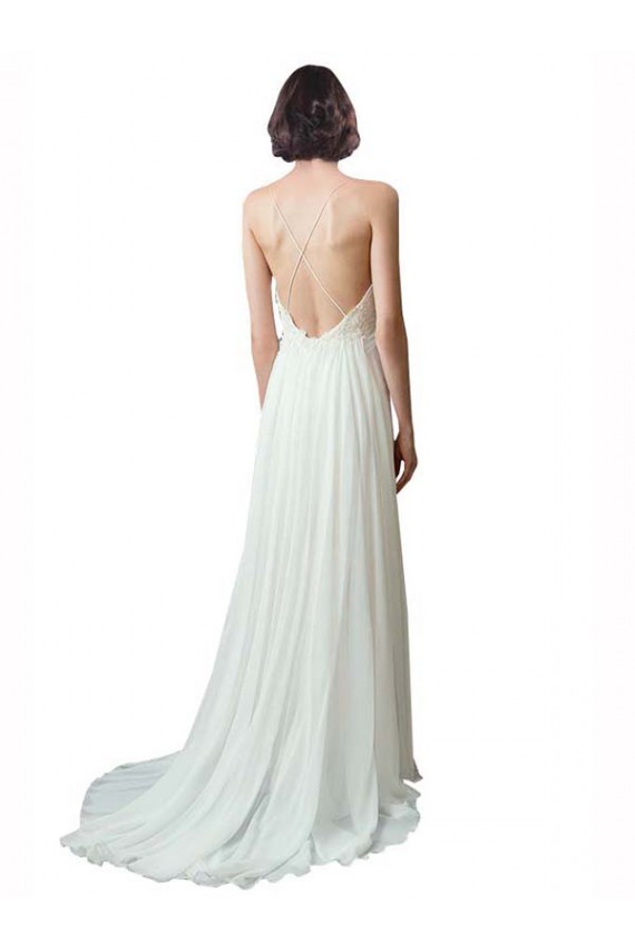 Avorio Linea A Sottili Scollatura a V Chiffona Pizzo Spiaggia Abiti da sposa AllIngrosso