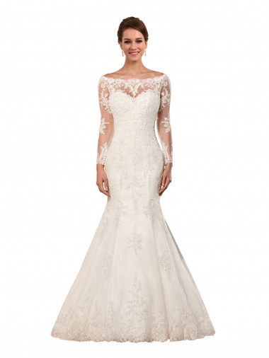 Avorio Stile sirena Barca Pizzo Abiti da sposa AllIngrosso