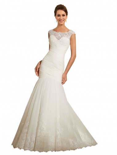 Avorio Stile sirena Barca Tulle Pizzo Abiti da sposa AllIngrosso