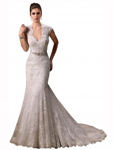 Avorio Stile sirena Capestro Scollatura a V Pizzo Abiti da sposa AllIngrosso