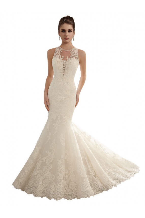 Avorio Stile sirena Illusione Pizzo Abiti da sposa AllIngrosso
