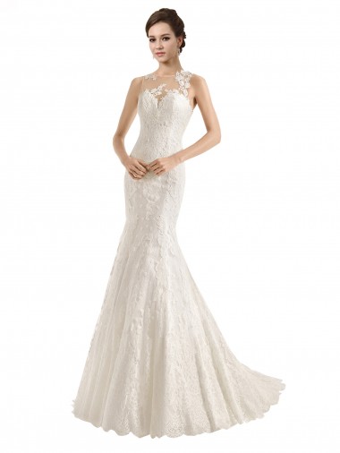Avorio Stile sirena Illusione Pizzo Abiti da sposa AllIngrosso