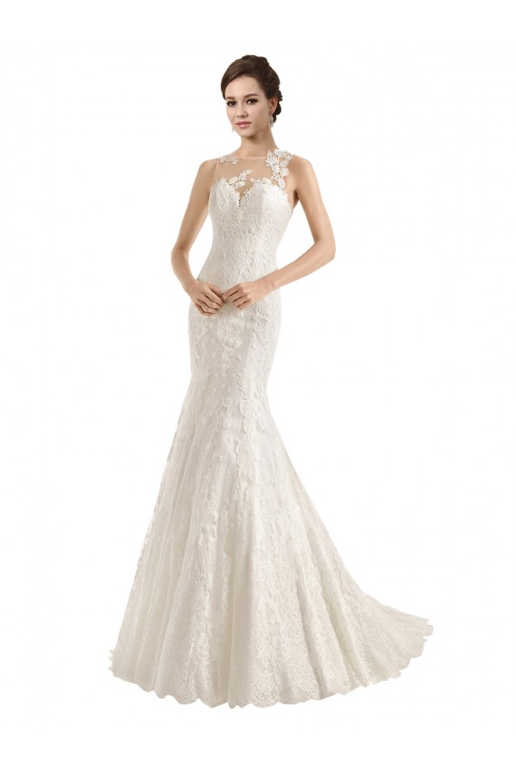 Avorio Stile sirena Illusione Pizzo Abiti da sposa AllIngrosso