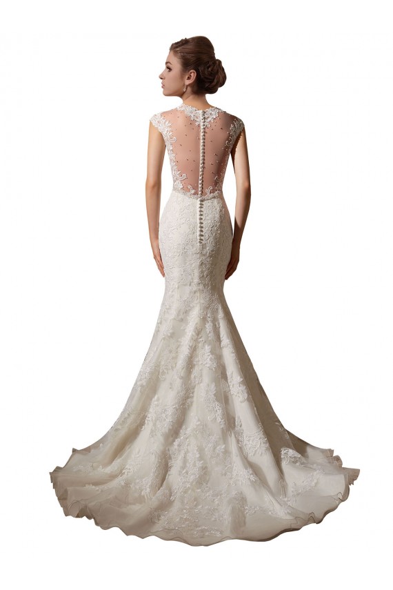 Avorio Stile sirena Illusione Scollatura a V Tulle Pizzo Abiti da sposa AllIngrosso