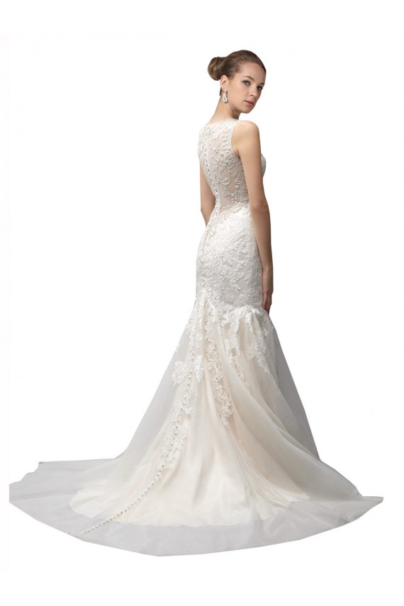 Avorio Stile sirena Illusione Sweep treno Tulle Pizzo Abiti da sposa AllIngrosso