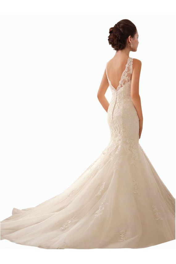 Avorio Stile sirena Illusione Tulle Pizzo Abiti da sposa AllIngrosso