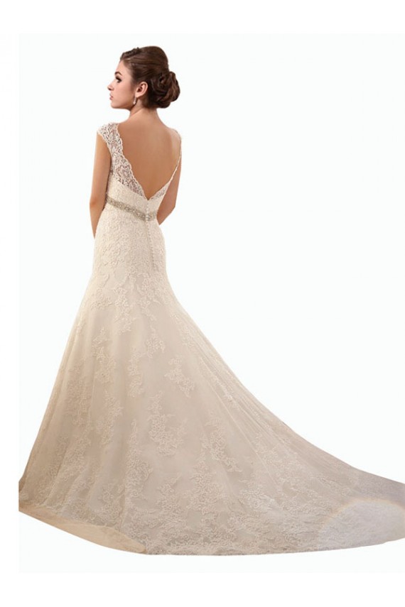 Avorio Stile sirena Illusione Tulle Pizzo Abiti da sposa AllIngrosso