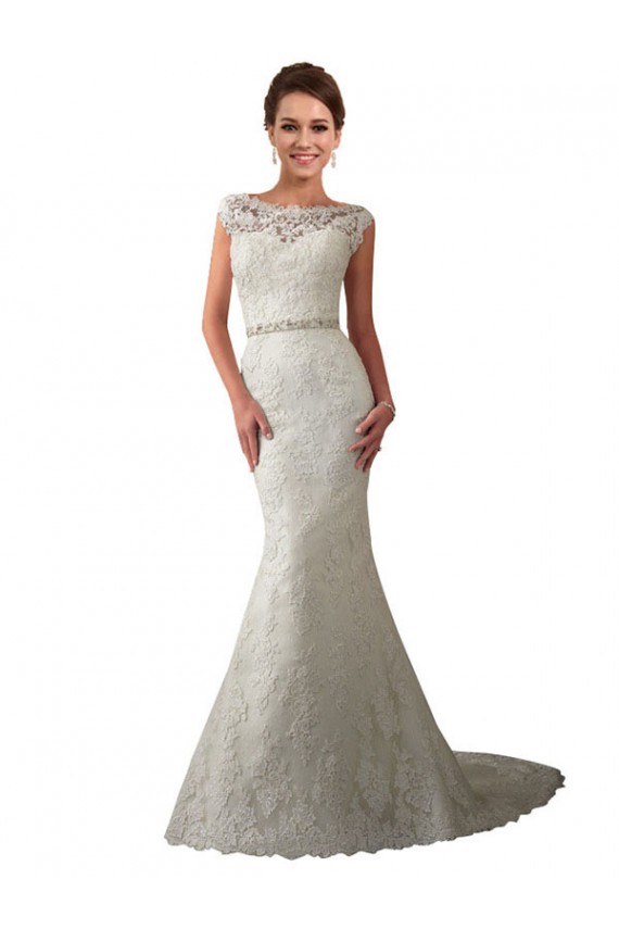 Avorio Stile sirena Illusione Tulle Pizzo Abiti da sposa AllIngrosso
