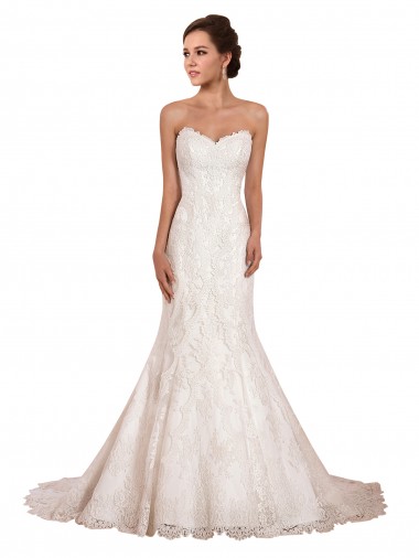 Avorio Stile sirena Innamorato Pizzo Abiti da sposa AllIngrosso