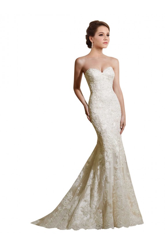 Avorio Stile sirena Innamorato Raso Pizzo Abiti da sposa AllIngrosso