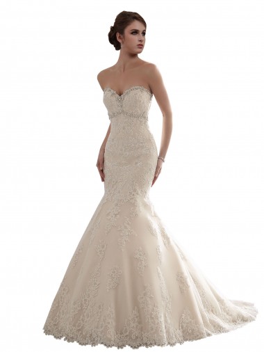 Avorio Stile sirena Innamorato Tulle Pizzo Classico Abiti da sposa AllIngrosso