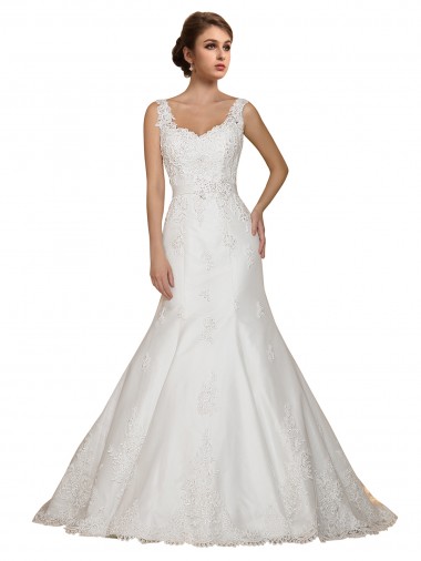 Avorio Stile sirena Scollatura a V Pizzo Abiti da sposa AllIngrosso