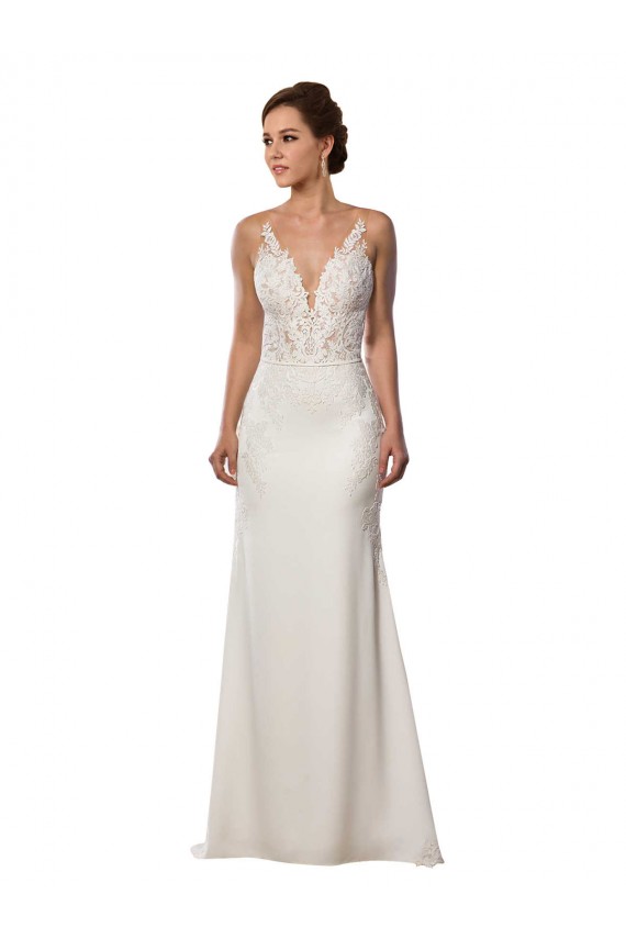 Avorio Stile sirena Scollatura a V Pizzo Crespo Elastico Abiti da sposa AllIngrosso