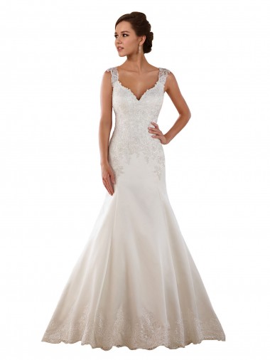Avorio Stile sirena Scollatura a V Raso Classico Abiti da sposa AllIngrosso