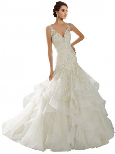 Avorio Stile sirena Scollatura a V Tulle Abiti da sposa AllIngrosso