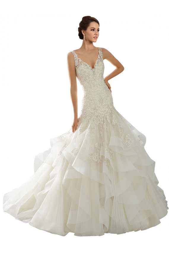Avorio Stile sirena Scollatura a V Tulle Abiti da sposa AllIngrosso