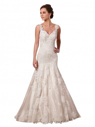 Avorio Stile sirena Scollatura a V Tulle Pizzo Abiti da sposa AllIngrosso
