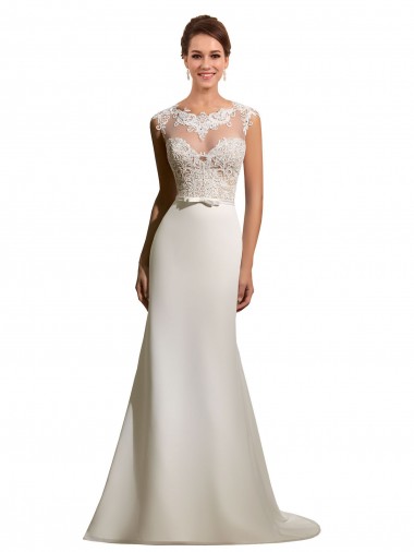 Avorio Tubino Illusione Chiffona Pizzo Abiti da sposa AllIngrosso