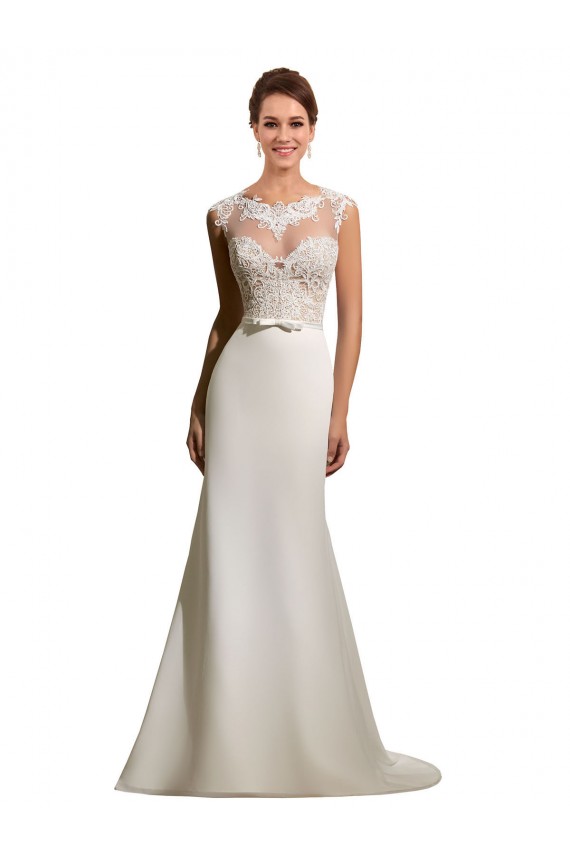 Avorio Tubino Illusione Chiffona Pizzo Abiti da sposa AllIngrosso