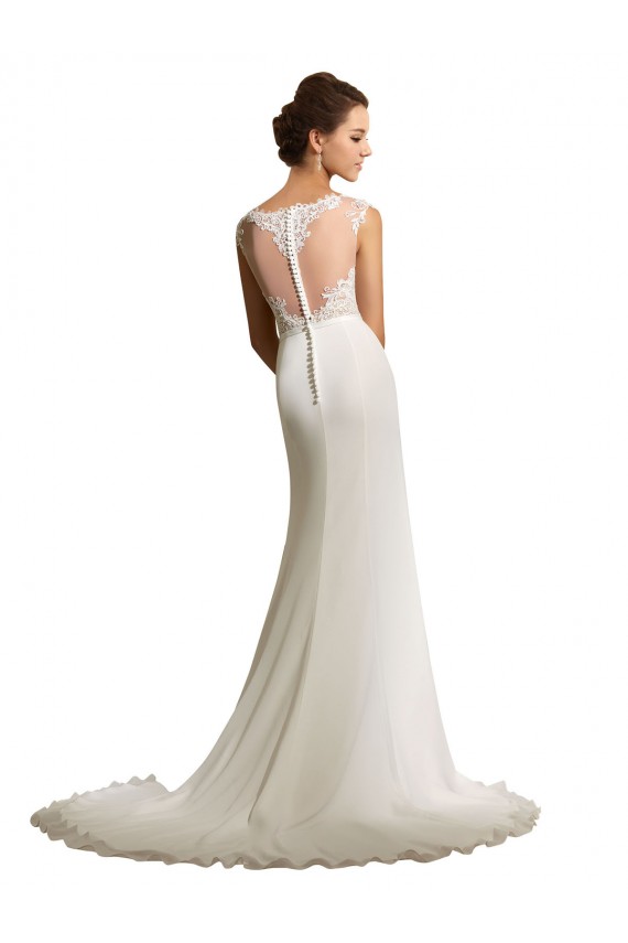 Avorio Tubino Illusione Chiffona Pizzo Abiti da sposa AllIngrosso