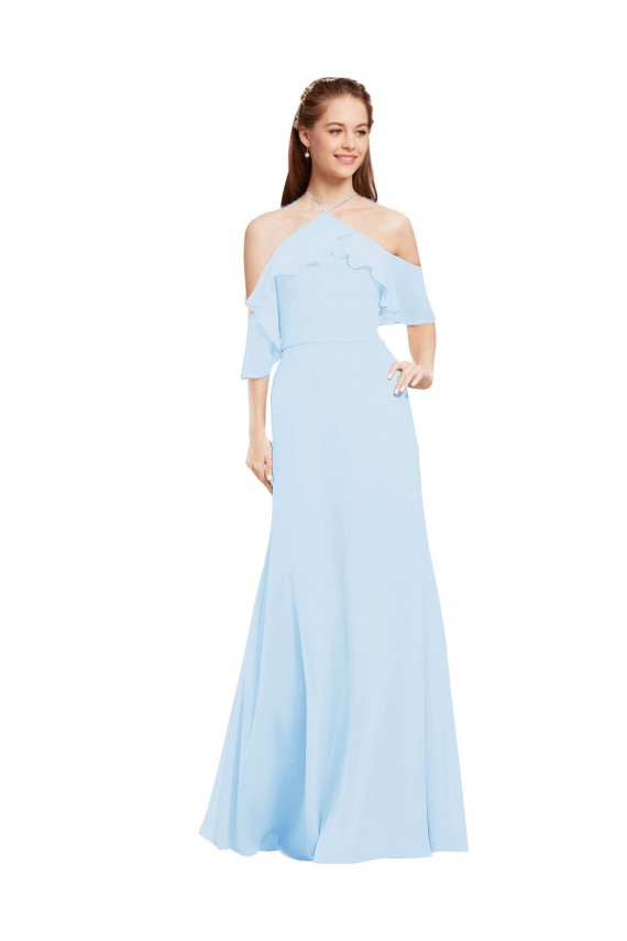 Azzurro cielo Linea A Capestro Chiffona Lunga Abiti da damigella donore AllIngrosso