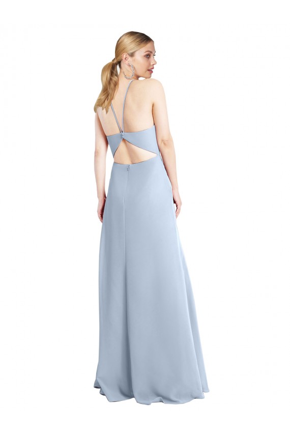 Azzurro cielo Linea A Capestro Chiffona Lunga Abiti da damigella donore AllIngrosso