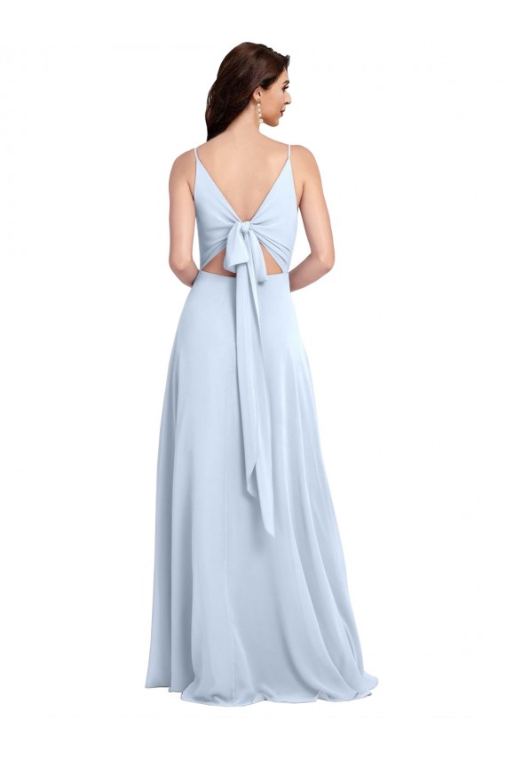 Azzurro cielo Linea A Scollatura a V Chiffona Lunga Abiti da damigella donore AllIngrosso