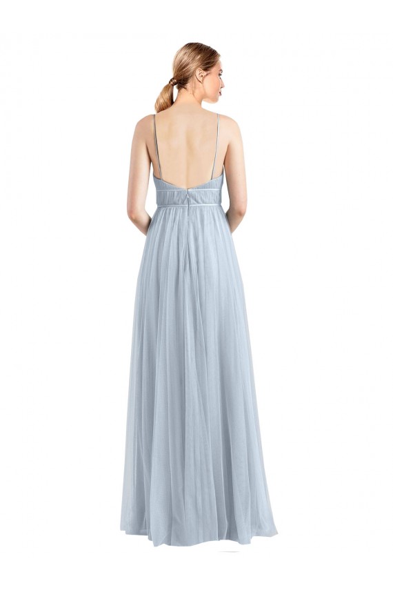 Azzurro cielo Linea A Sottili Scollatura a V Tulle Lunga Abiti da damigella donore AllIngrosso