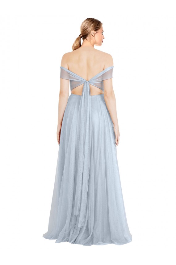 Azzurro cielo Linea A Tulle Lunga Abiti da damigella donore AllIngrosso