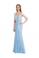 Azzurro cielo Stile sirena Sottili Scollatura a V Chiffona Lunga Abiti da damigella donore AllIngrosso