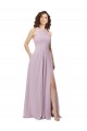 Bagliore rosa Linea A Capestro Alto Collo Chiffona Lunga Abiti da damigella donore AllIngrosso