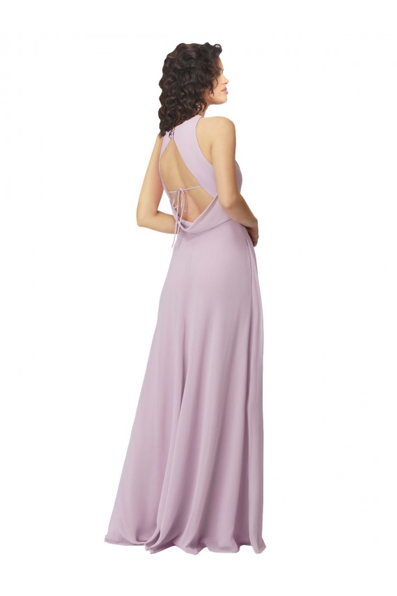 Bagliore rosa Linea A Capestro Alto Collo Chiffona Lunga Abiti da damigella donore AllIngrosso