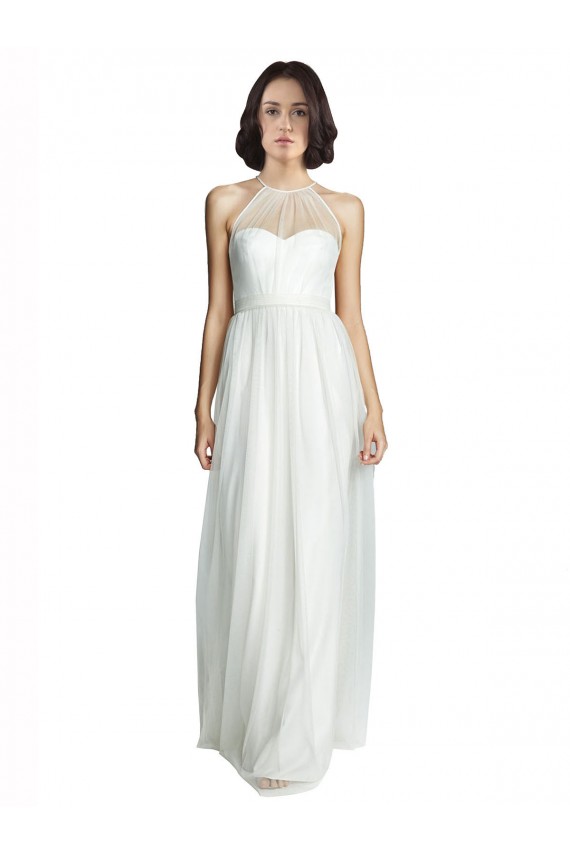Bianco Linea A Capestro Alto Collo Tulle Lunga Abiti da damigella donore AllIngrosso