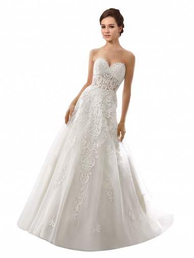 Bianco Linea A Innamorato Tulle Pizzo Abiti da sposa AllIngrosso