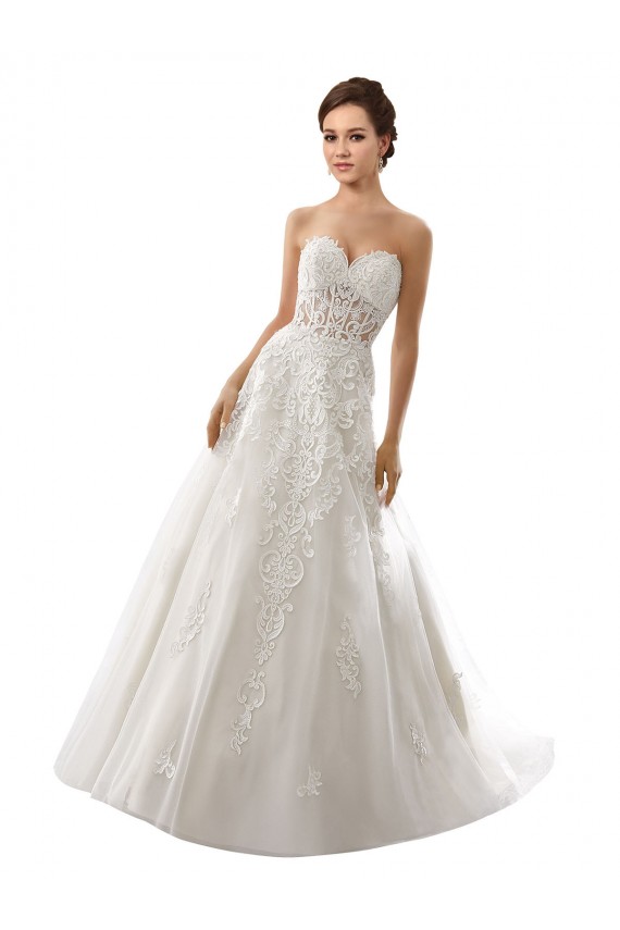 Bianco Linea A Innamorato Tulle Pizzo Abiti da sposa AllIngrosso